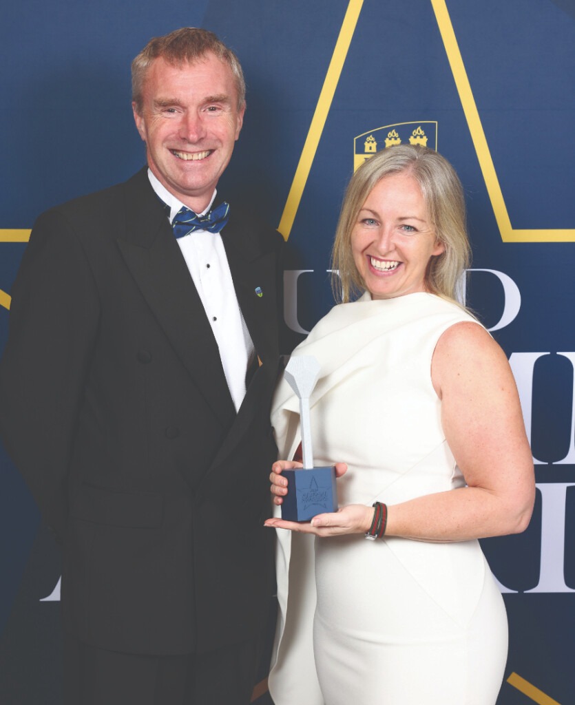 Prof. Anthony Brabazon, Dean of the College of Business, with Kerry McLaverty UCD Alumni Award 2023 in Business. 