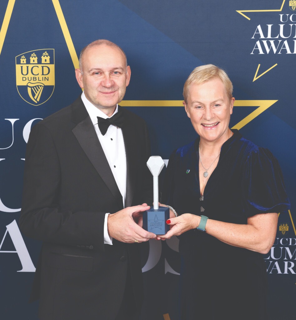 Prof. Jeremy Simpson, Principal, UCD College of Science, with Dr Margaret Faul, UCD Alumni Award 2023 in Science.