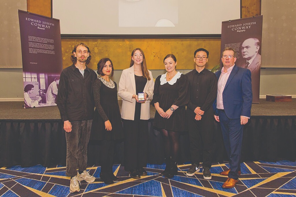 UCD Conway gold medal competition finalists for research excellence: Mykyta Malkov, Haleema Azam, Ciara Walsh, Sarah Kierans and Yinghao Li with Prof. Breandán Kennedy, Director, UCD Conway Institute. 