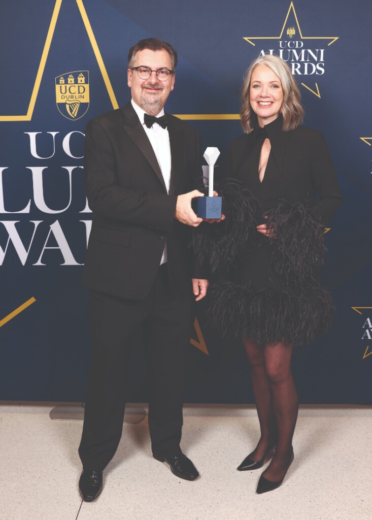 Prof. Colin Scott, UCD Registrar, Deputy President and Vice-President for Academic Affairs, with Dr Alison Darcy, UCD Alumni Award in Social Sciences. 