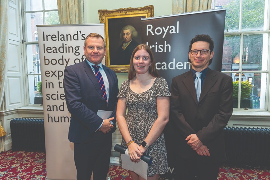 RIA Hamilton Prize: Danny McCoy, CEO of Ibec, UCD student Elaine Pidgeon and Prof. Wendelin Werner, University of Cambridge. 