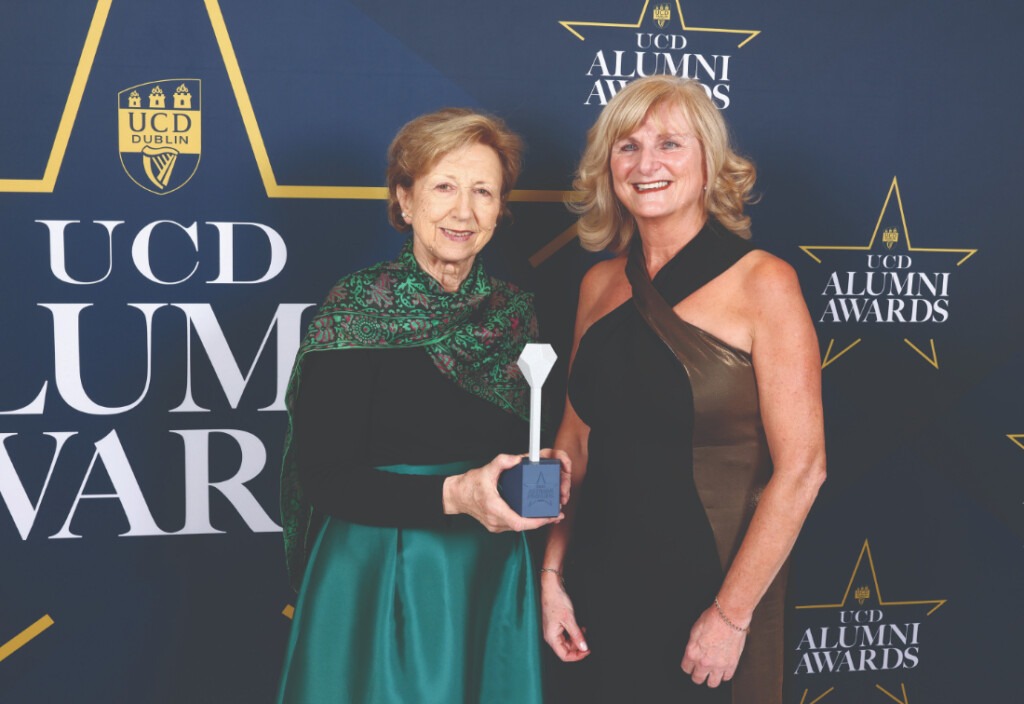 UCD Alumni Award 2023 winner in Arts and Humanities Olivia O’Leary with Prof. Regina Uí Chollatáin.