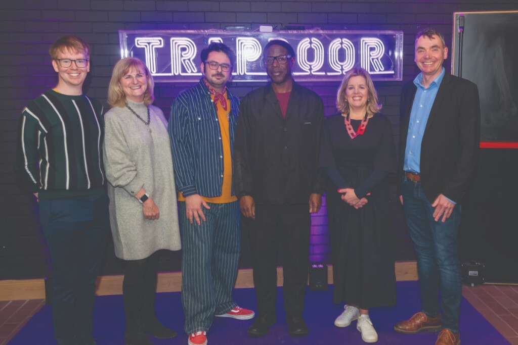 Fearghal Murphy, UCD Alumni Relations, College Principal Regina Uí Chollatáin, Dr Nic Pillai CFA, Sir Steve McQueen CBE, Emer Beesley and Prof. PJ Mathews CFA at Trapdoor. 