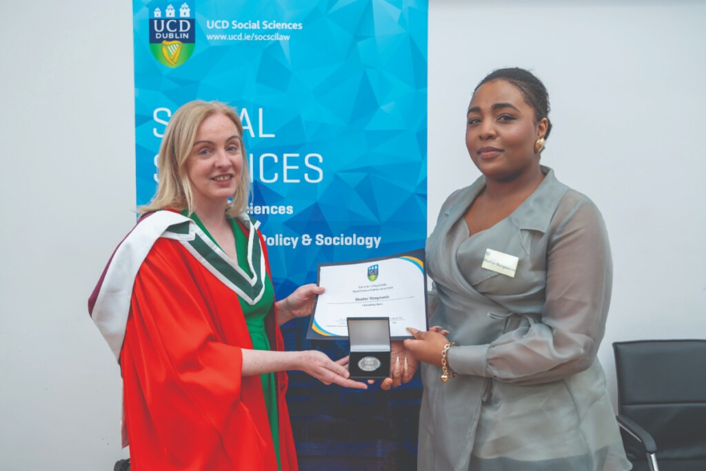 Prof. Niamh Moore-Cherry and Heather Mungwande at the Social Sciences Student Awards. 