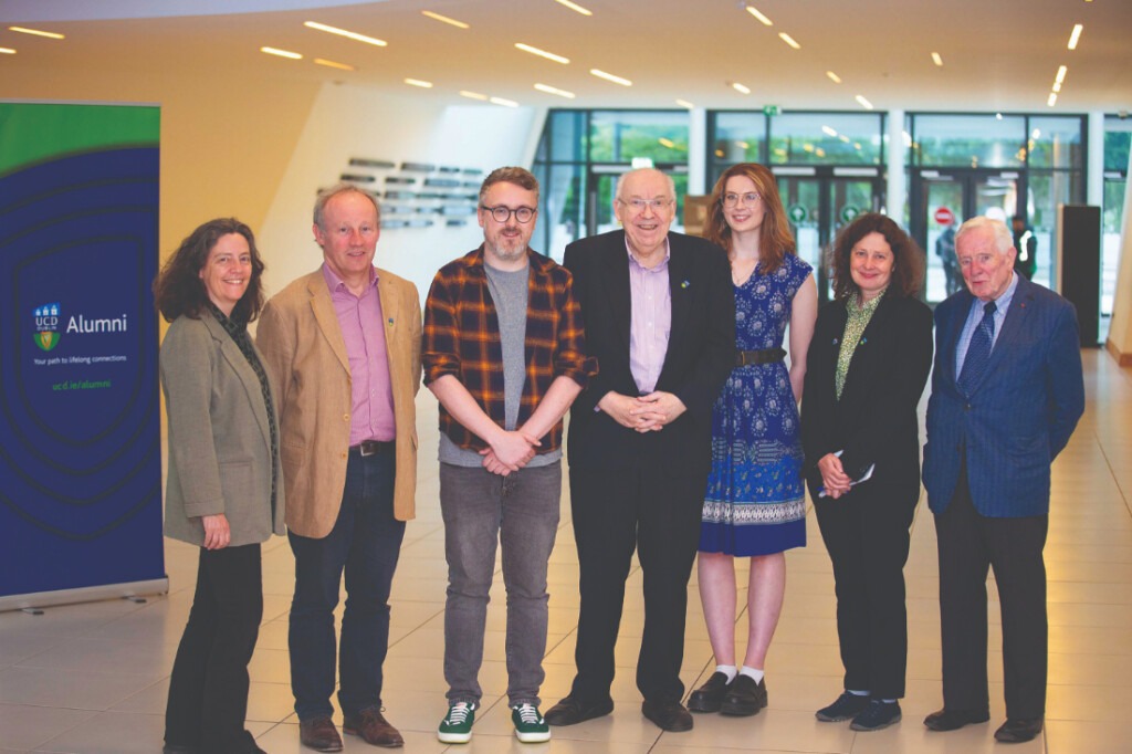 Prof. Lorraine Hanlon, Prof. Padraig Dunne, David Murphy, postdoctoral researcher, Prof. John Dainton, guest speaker, Laura Cotter, PhD student, Prof. Emma Sokell, Head of School of Physics, and Dr Tony Scott, physicist and science communicator.