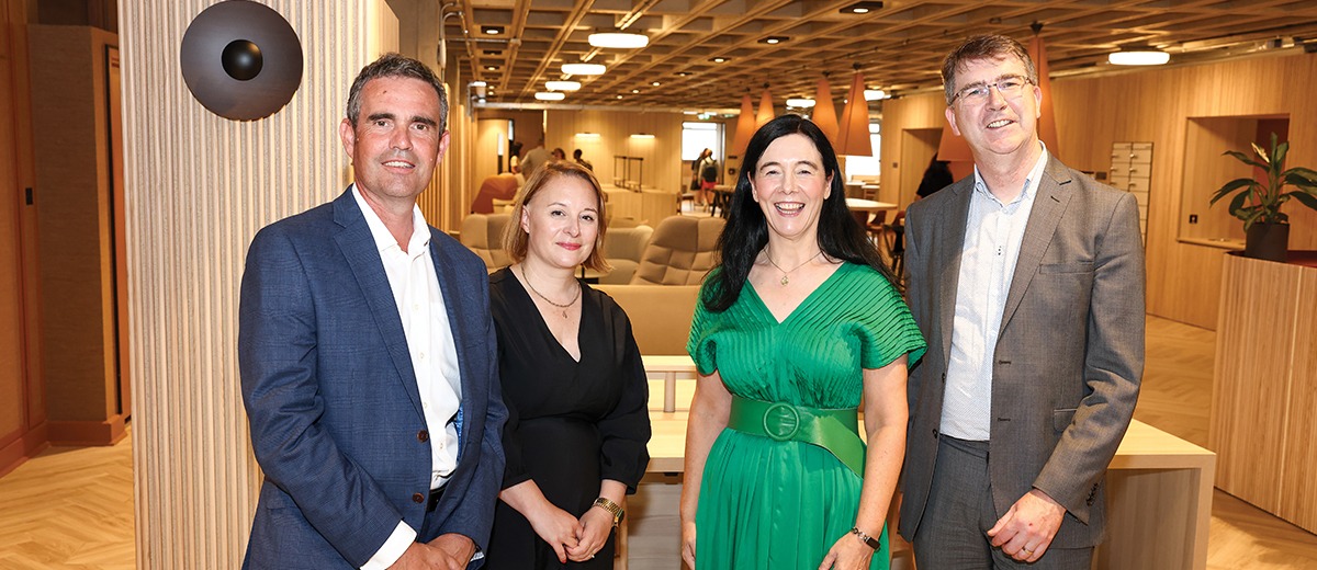 Cormac Reynolds, UCD Estates, Lorna Dodd, Deputy Librarian, Sandra Collins, University Librarian, and Tadgh Corcoran, Director of Estates, at the opening of the newly refurbished Level 3 in the James Joyce Library.