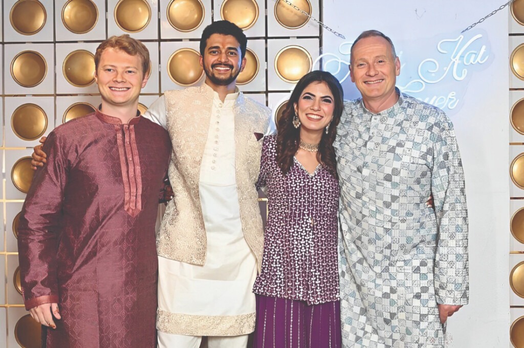 Louis and Gerard Tannam with Kalpit and Abhilasha at their wedding in New Delhi, January 2024.