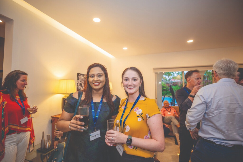 Priyalata Pillay and Karen Mulligan at the alumni reception in Singapore.