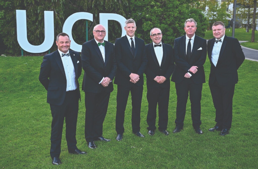 Rob Henson, Partner EY, Greg Barrett, President IRFU, Simon Easterby, Defence Coach, Irish Rugby Team, Luke Charleton, Head of Strategy & Transactions EY, Peter Breen, Head of UCD Women’s Rugby Club members. Communications IRFU, and UCD Rugby President, David Coen.