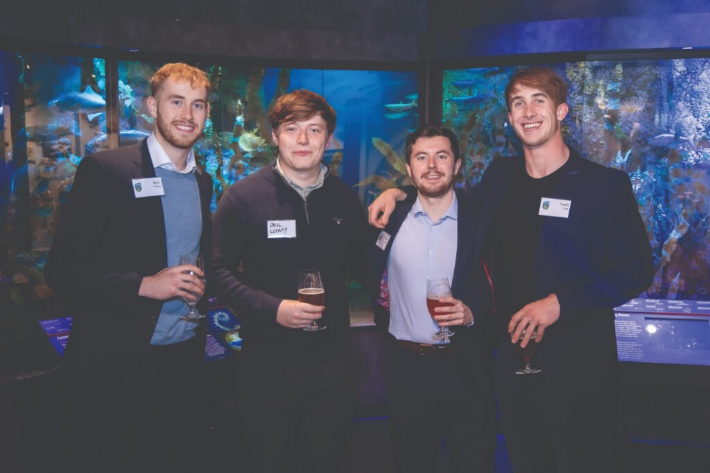 Rory Wilson, Paul Cleary, Thomas Britten and Tadgh Egan at the Harvard Museum of Natural History alumni gathering in Boston. 