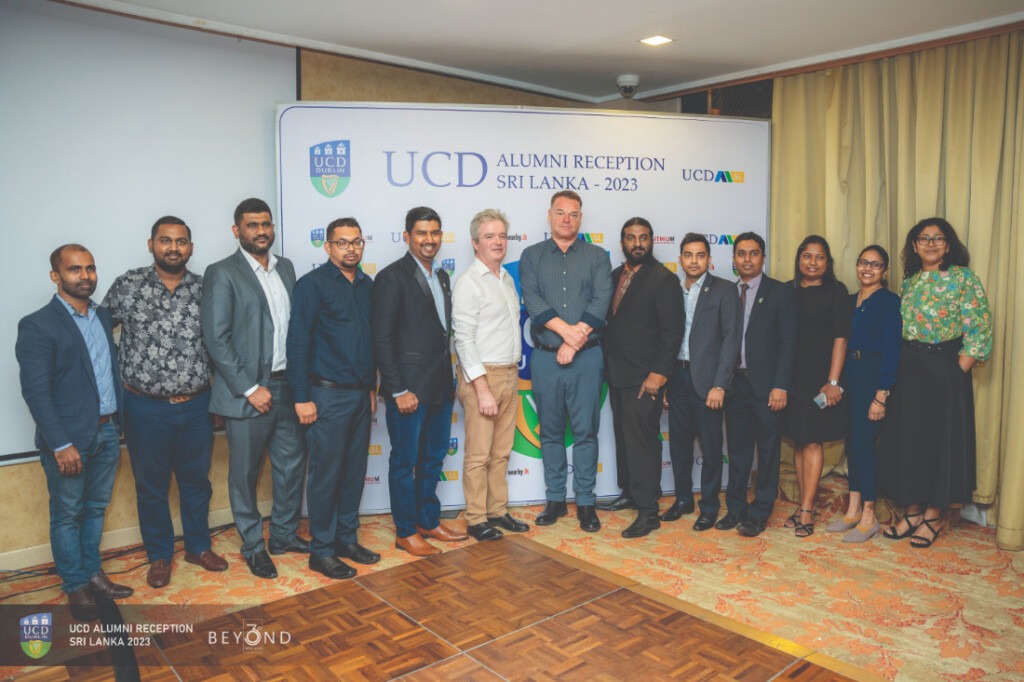 Dr. Michael MacDonnell and Mr Matt Glowatz with UCD alumni in Sri Lanka.