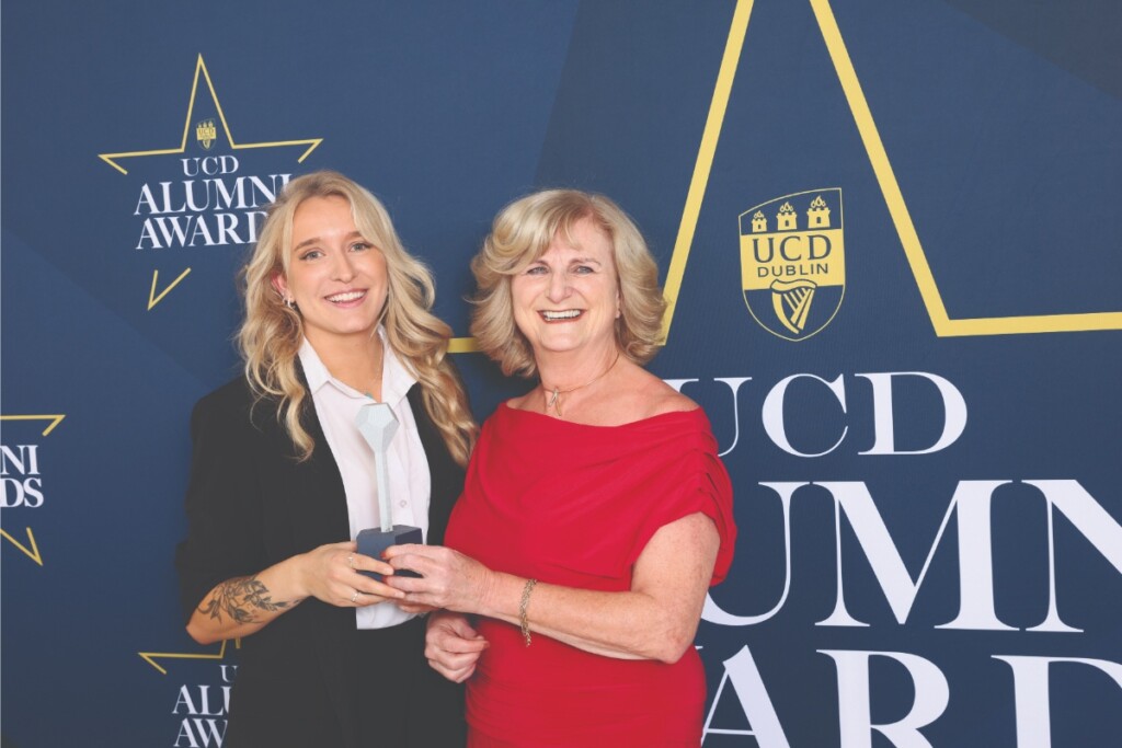 Holly Ryan (daughter of Alumni Awardee Emily O’Reilly) and Prof. Regina Uí Chollatáin, Principal, UCD College of Arts and Humanities.