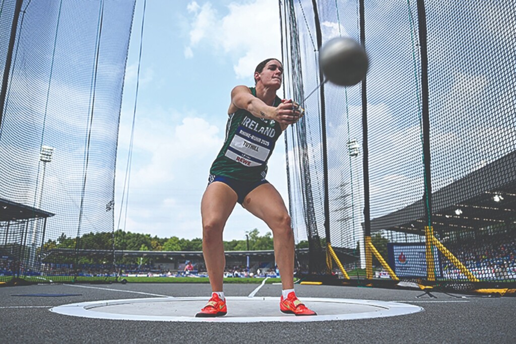 Representing UCD, Nicola Tuthill in the women’s hammer throw.