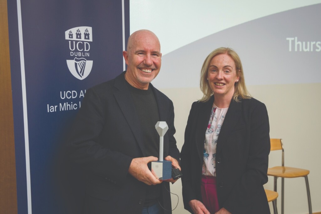 Paul O'Brien, UCD Alumni Awardee in Social Sciences, with Prof. Niamh Moore-Cherry, Principal, UCD College of Social Sciences and Law.