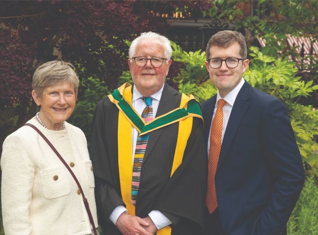 Prof. Bill Roche was honoured with admission as a Member to the Royal Irish Academy. Pictured with his wife Mary and son Kevin (BCL ’17).