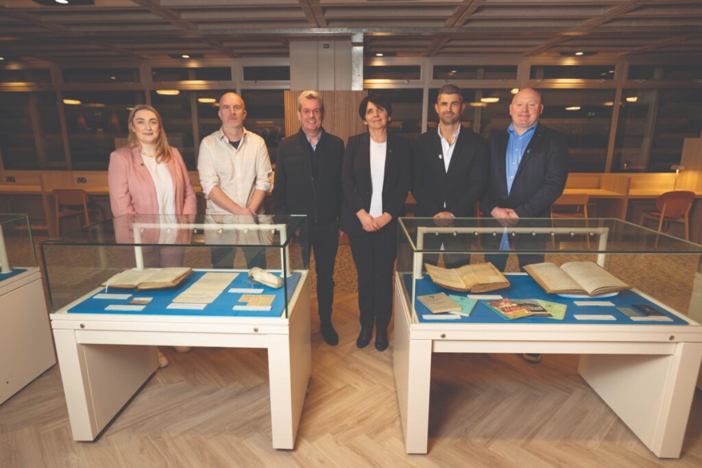 Dr Emma Burrows, Prof. Paul Rouse, Feargal O'Rourke, UCD President Prof. Orla Feely, Rob Kearney, and Bernard Jackman.
