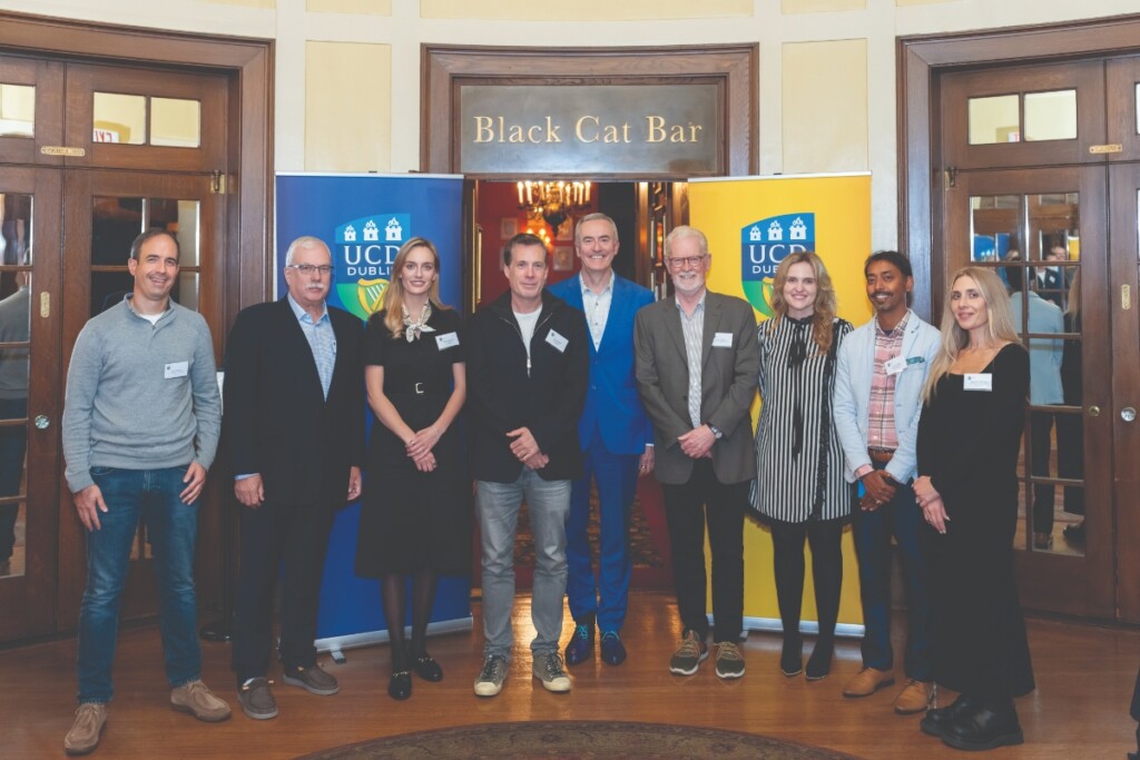 UCD Alumni Table Hosts at the UCD Alumni Mentorship Event in San Francisco: Niall Mullen, Cloud Infrastructure Engineering Leader, Netflix; Eugene McCabe, former Engineering and Operations Executive; Katie Slattery, Controller, Thinking Machines Lab; Dave Burke, Chief Technical Officer, Arc Institute; Colm Lysaght, Vice President of Corporate Strategy, Hitachi; Liam Madden, Former Executive VP and General Manager, Xilinx; Galvea Kelly, CEO, Brand Nua; Victor Dutta, Lead Power Design Engineer, Amazon Lab126; and Leanore Wallace, Head of Global Operations Program Management, Airbnb.