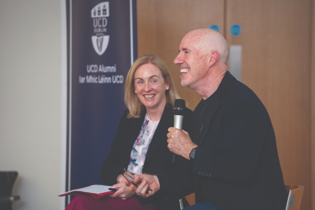 Prof. Niamh Moore-Cherry with Paul O'Brien, former Executive Director of Amnesty International USA, and UCD Social Sciences 2025 Alumni Awardee, following his lecture, Human Rights Work in the Trump Era.